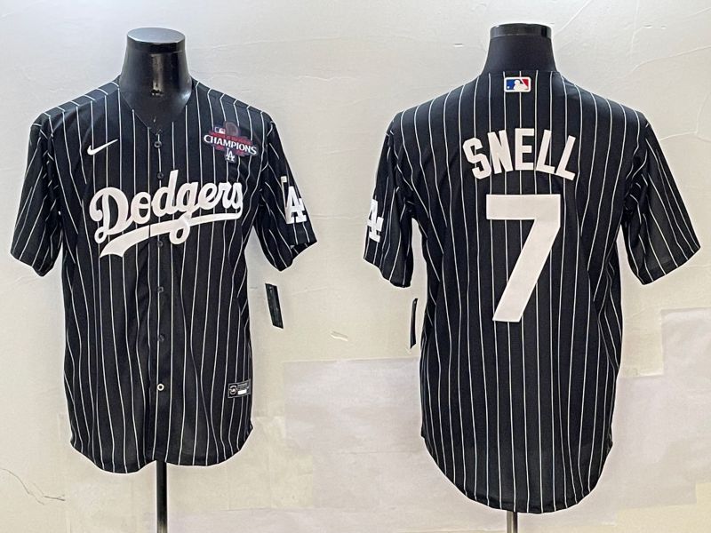 Men Los Angeles Dodgers #7 Snell Black Stripe Jointly Name 2025 Nike MLB Jersey style 4